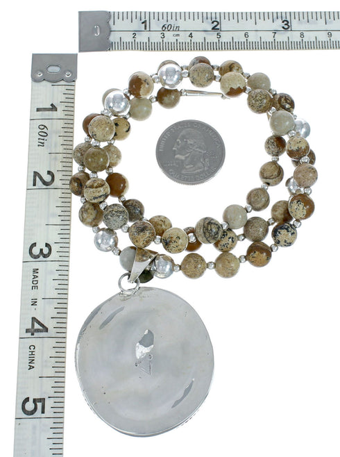 Sterling Silver Native American Picture Rock Bead Necklace Set X10224